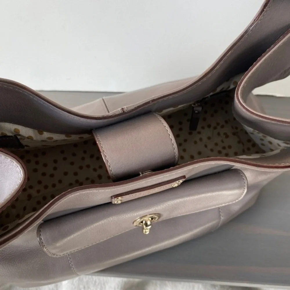 Kate Spade x Kent Stevie Alessandra Leather Satchel Bag Handbag Taupe Sleek‎ 90s